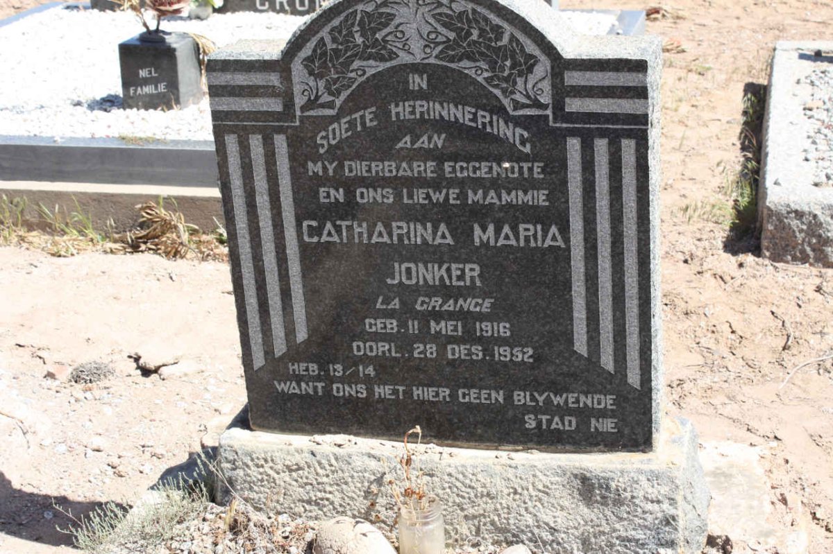 JONKER Catharina Maria nee LA GRANGE 1916-1952