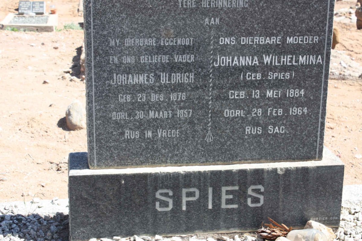 SPIES Johannes Uldrich 1876-1957 &amp; Johanna Wilhelmina SPIES 1884-1964