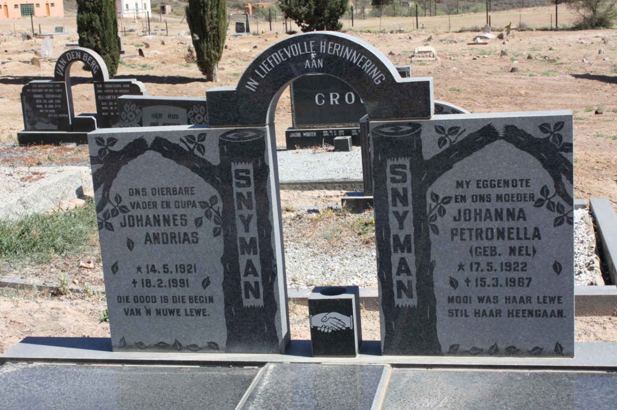 SNYMAN Johannes Andrias 1921-1991 &amp; Johanna Petronella NEL 1922-1967