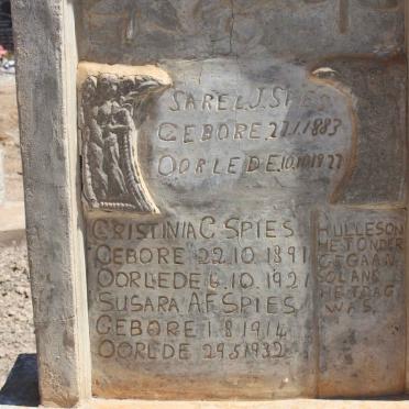 SPIES Sarel J. 1883-1927 &amp; Cristinia C. 1891-1921 :: SPIES Susara A.F. 1914-1932