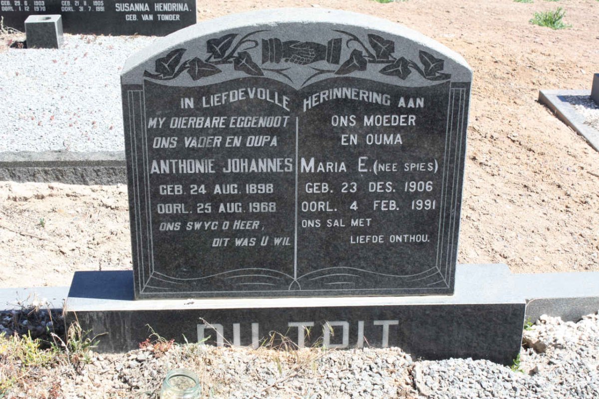 TOIT Anthonie Johannes, du 1898-1968 &amp; Maria E. SPIES 1906-1991
