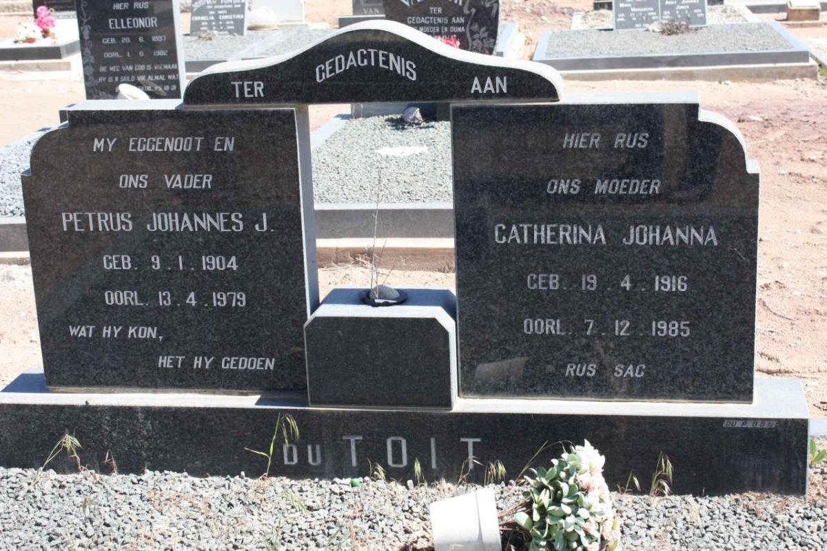 TOIT Petrus Johannes J., du 1904-1979 &amp; Catherina Johanna 1916-1985