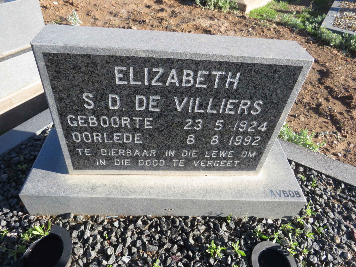VILLIERS Elizabeth S.D., de 1924-1992
