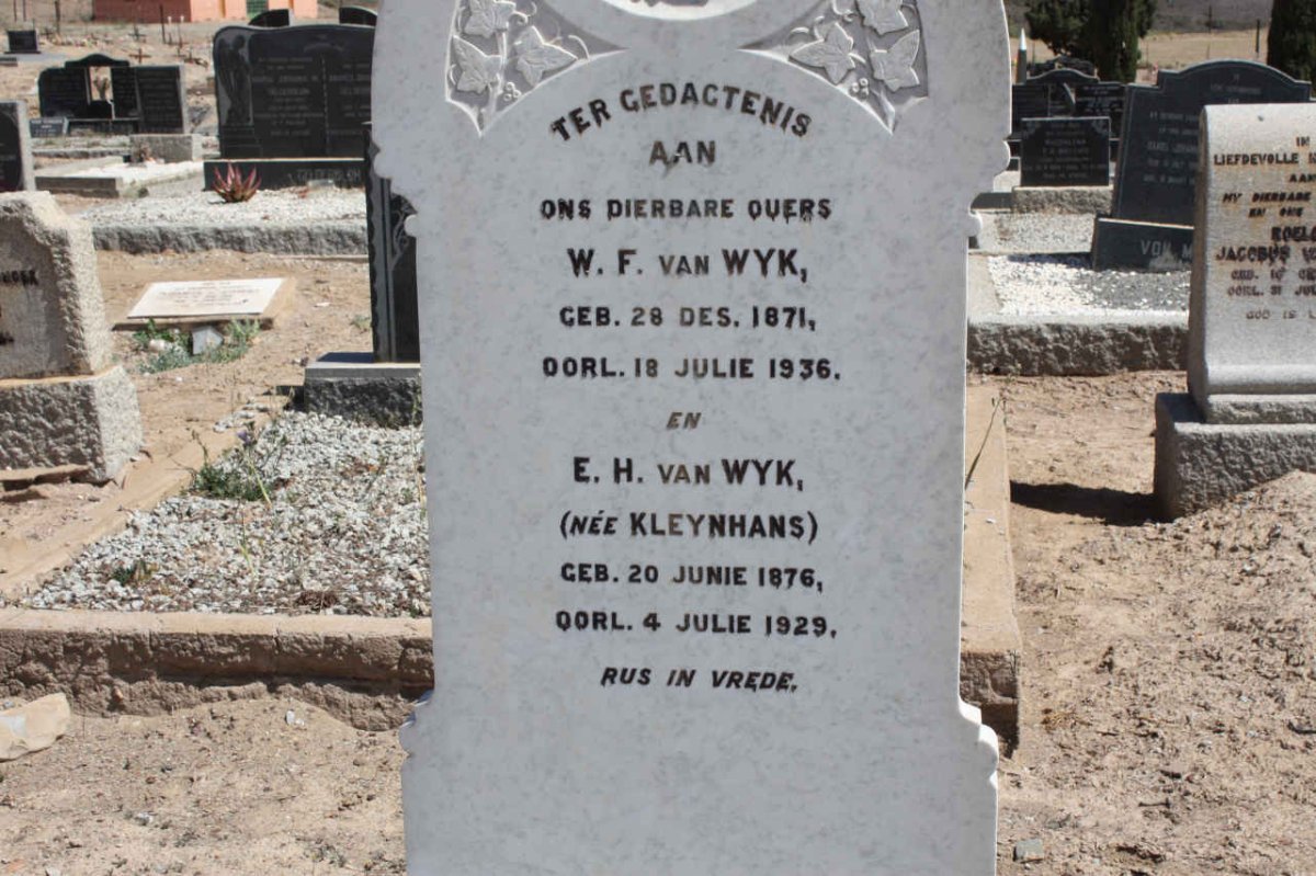 WYK W.F., van 1871-1936 &amp; E.H. nee KLEYNHANS 1876-1929
