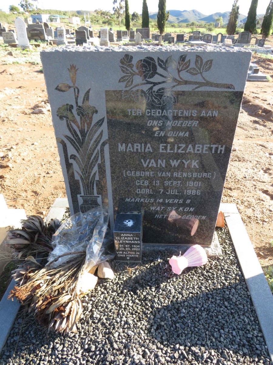 WYK Maria Elizabeth, van nee VAN RENSBURG 1901-1986 :: KLEYNHANS Anna Elizabeth 1936-2022_1