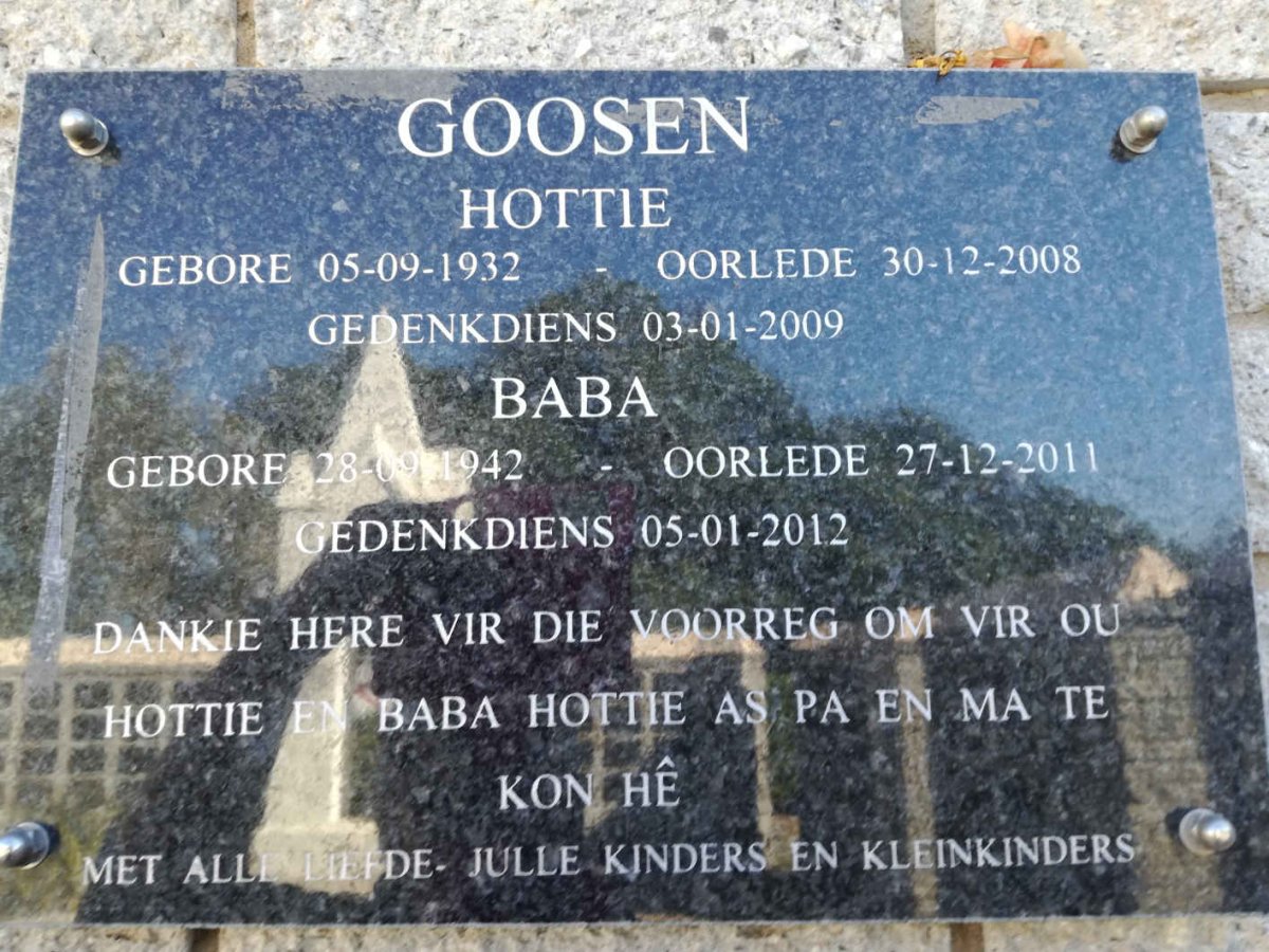 GOOSEN Hottie 1932-2008 &amp; Baba 1942-2011
