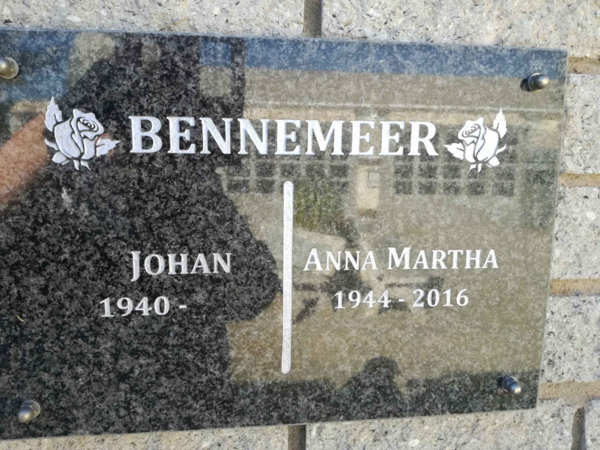 BENNEMEER Johan 1940- &amp; Anna Martha 1944-2016
