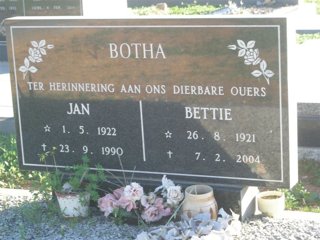 BOTHA Jan 1922-1990 &amp; Bettie 1921-2004