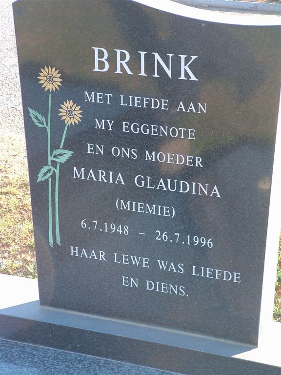BRINK Maria Glaudina 1948-1996