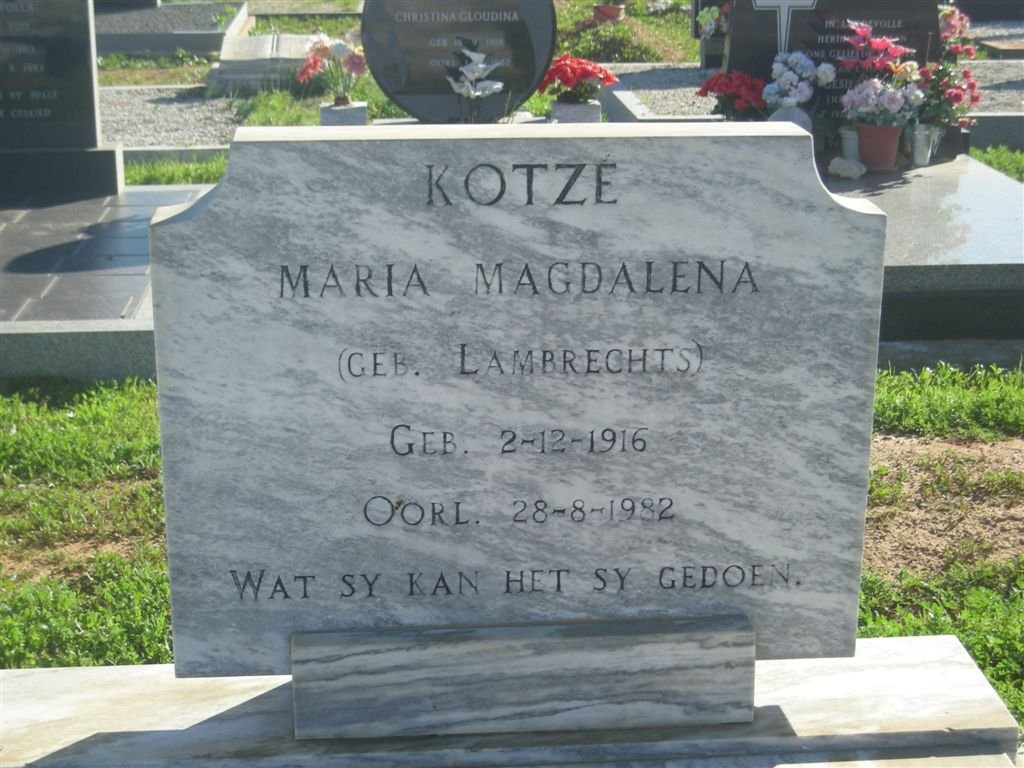 KOTZE Maria Magdalena nee LAMBRECHTS 1916-1982