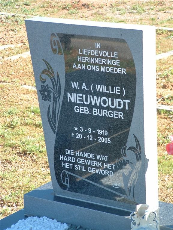 NIEUWOUDT W.A. nee BURGER 1919-2005
