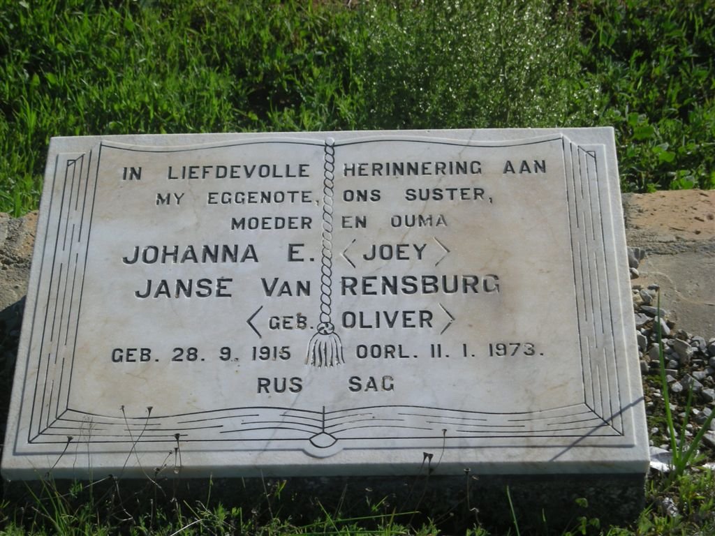 RENSBURG Johanna E., Janse van nee OLIVIER 1915-1973