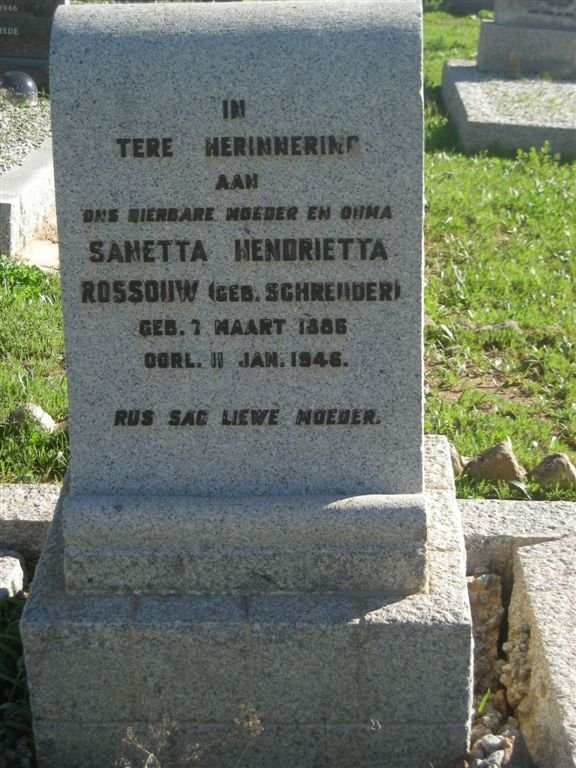 ROSSOUW Sanetta Hendrietta nee SCHREUDER 1886-1946