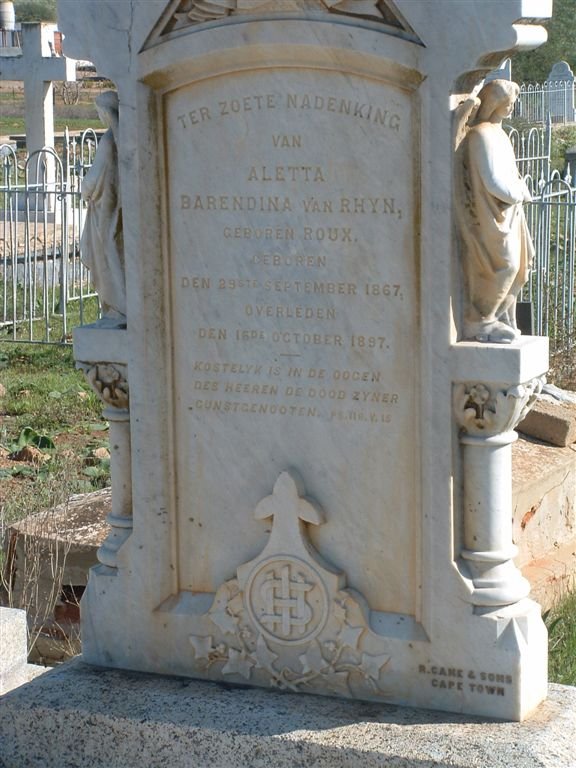RHYN Aletta Barendina nee ROUX 1867-1897