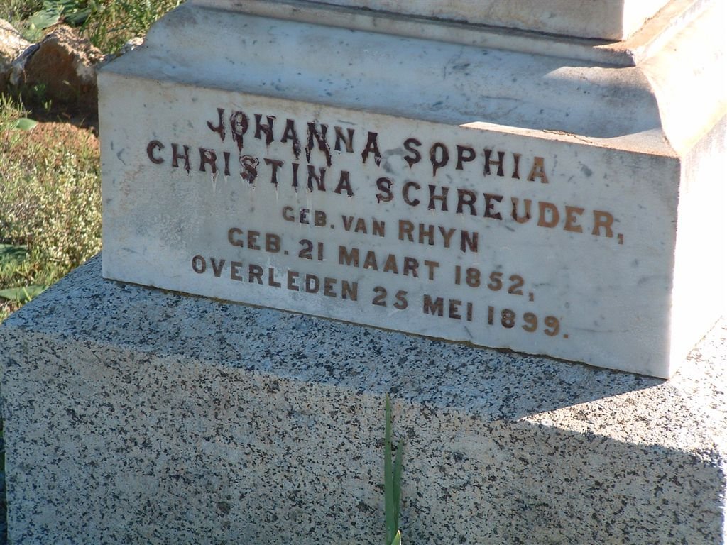 SCHREUDER Johanna Sophia Christina nee VAN RHYN 1852-1899