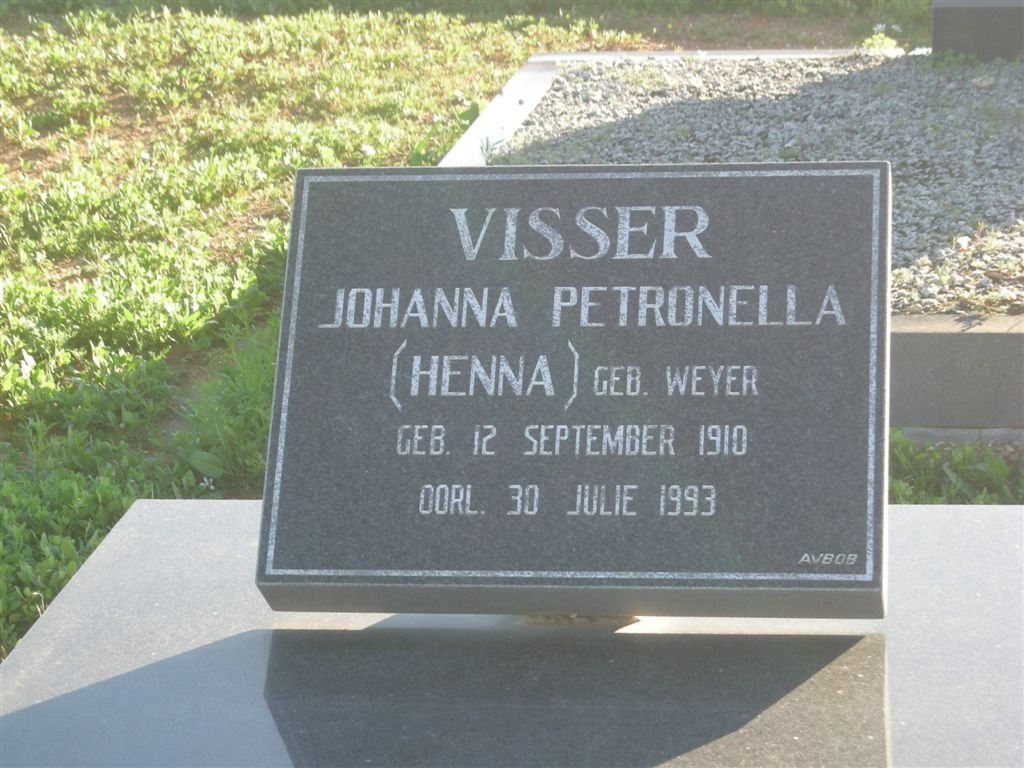 VISSER Johanna Petronella nee WEYER 1910-1993