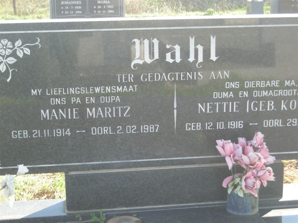 WAHL Manie Maritz 1914-1987 &amp; Nettie 1916-??