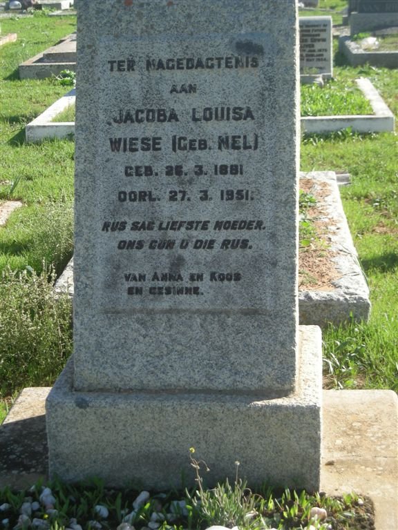 WIESE Jacoba Louisa nee NEL 1881-1951
