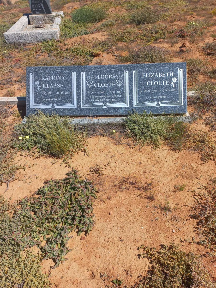 CLOETE Floors 1905-1994 &amp; Elizabeth 1907-1997 :: KLAASE Katrina 1921-2003