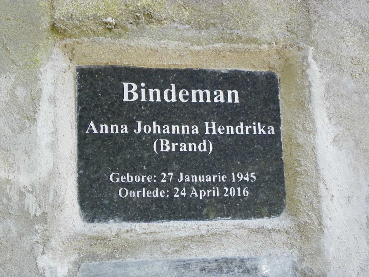 BINDEMAN Anna Johanna Hendrika nee BRAND 1945-2016