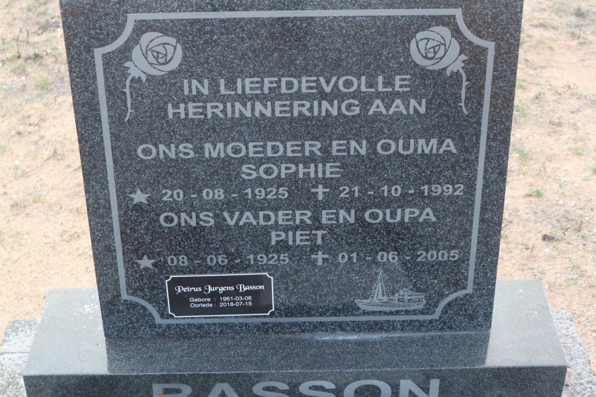 BASSON Piet 1925-2005 &amp; Sophie 1925-1992 :: BASSON Petrus Jurgens 1961-2018