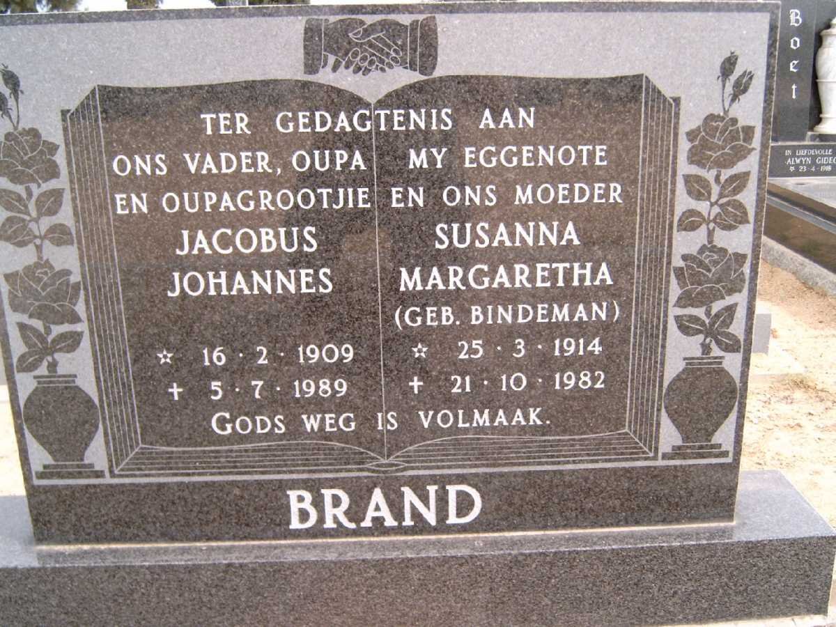 BRAND Jacobus Johannes 1909-1989 &amp; Susanna Margaretha BINDEMAN 1914-1982
