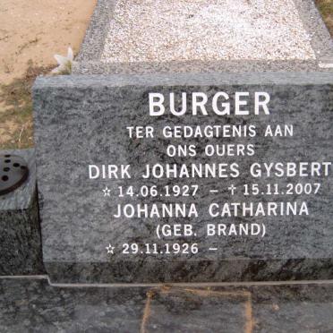BURGER Dirk Johannes Gysbert 1927-2007 &amp; Johanna Catharina BRAND 1926-
