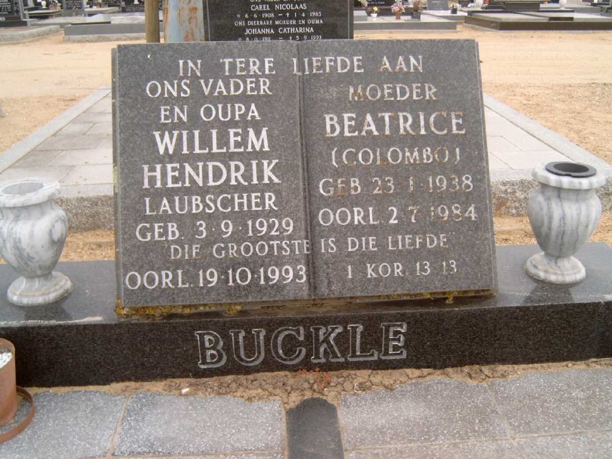 BUCKLE Willem Hendrik Laubsher 1929-1993 &amp; Beatrice COLOMBO 1938-1984