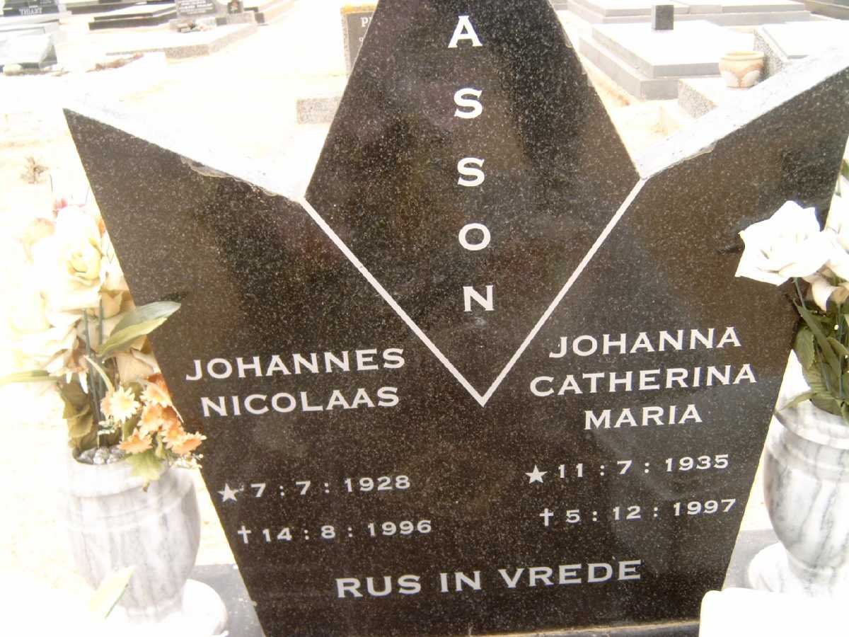 BASSON Johannes Nicolaas 1928-1996 &amp; Johanna Catharina Maria 1935-1997