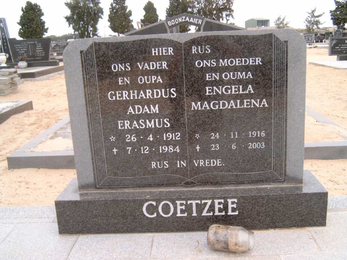 COETZEE Gerhardus Adam Erasmus 1912-1984 &amp; Engela Magdalena 1916-2003