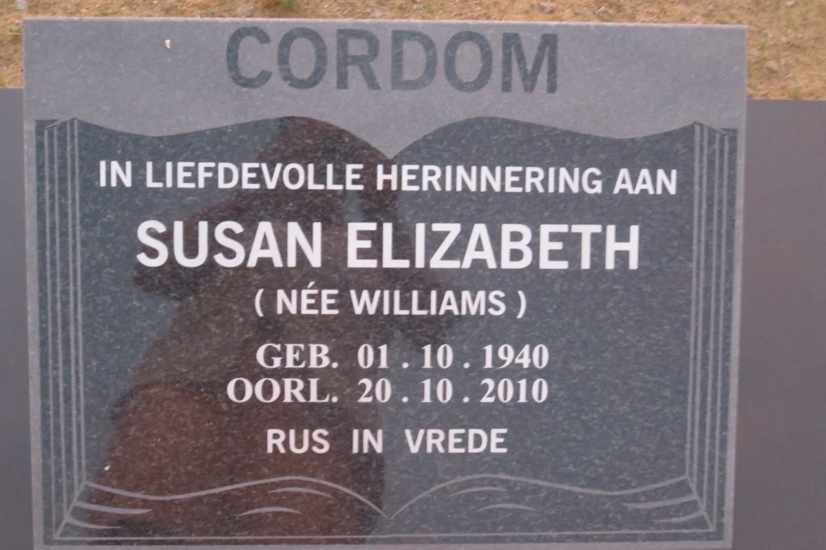 CORDOM Susan Elizabeth nee WILLIAMS 1940-2010
