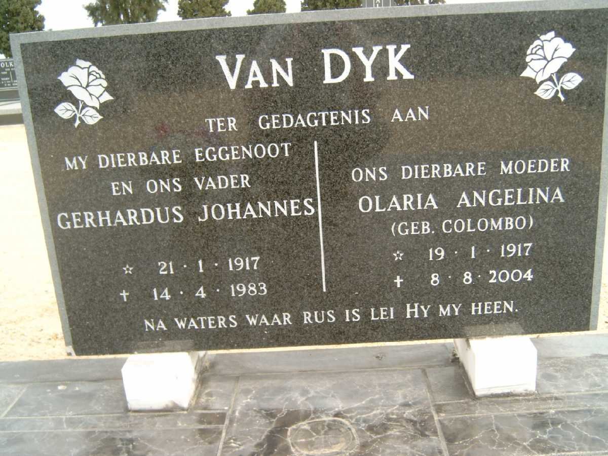 DYK Gerhardus Johannes, van 1917-1983 &amp; Olaria Angelina COLOMBO 1917-2004