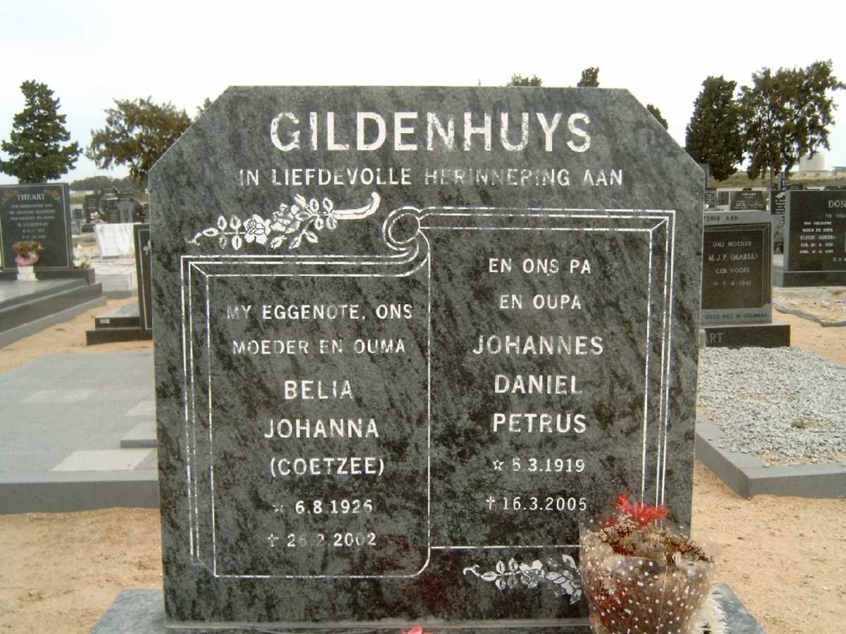 GILDENHUYS Johannes Daniel Petrus 1919-2005 &amp; Belia Johanna COETZEE 1926-2002
