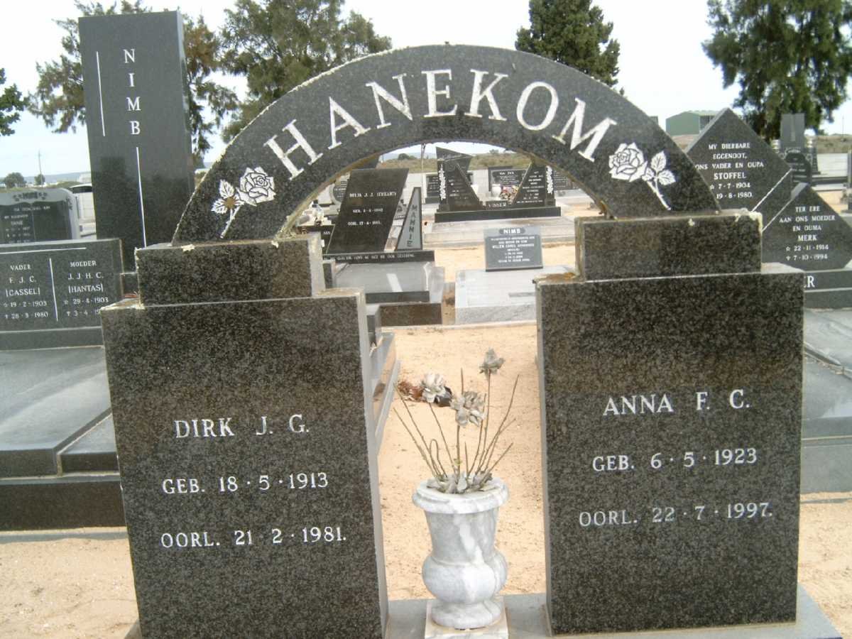 HANEKOM Dirk J.G. 1913-1981 &amp; Anna F.C. 1923-1997