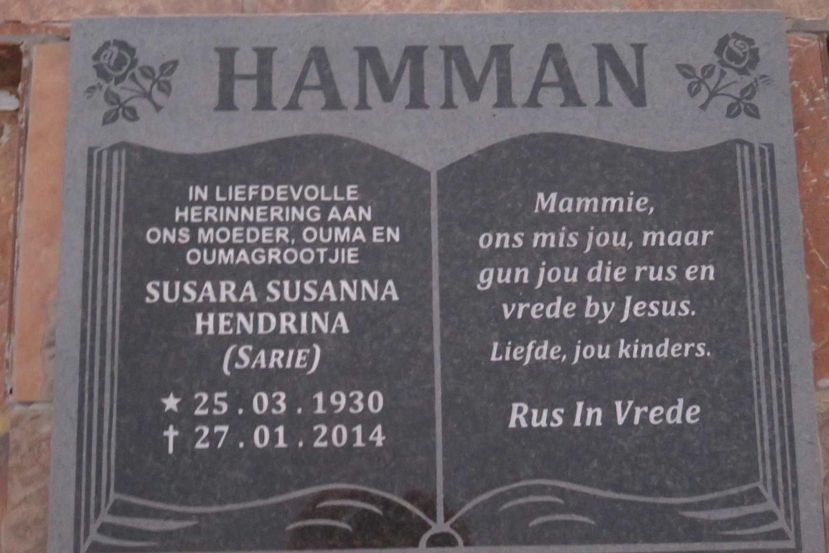 HAMMAN Susara Susanna Hendrina 1930-2014