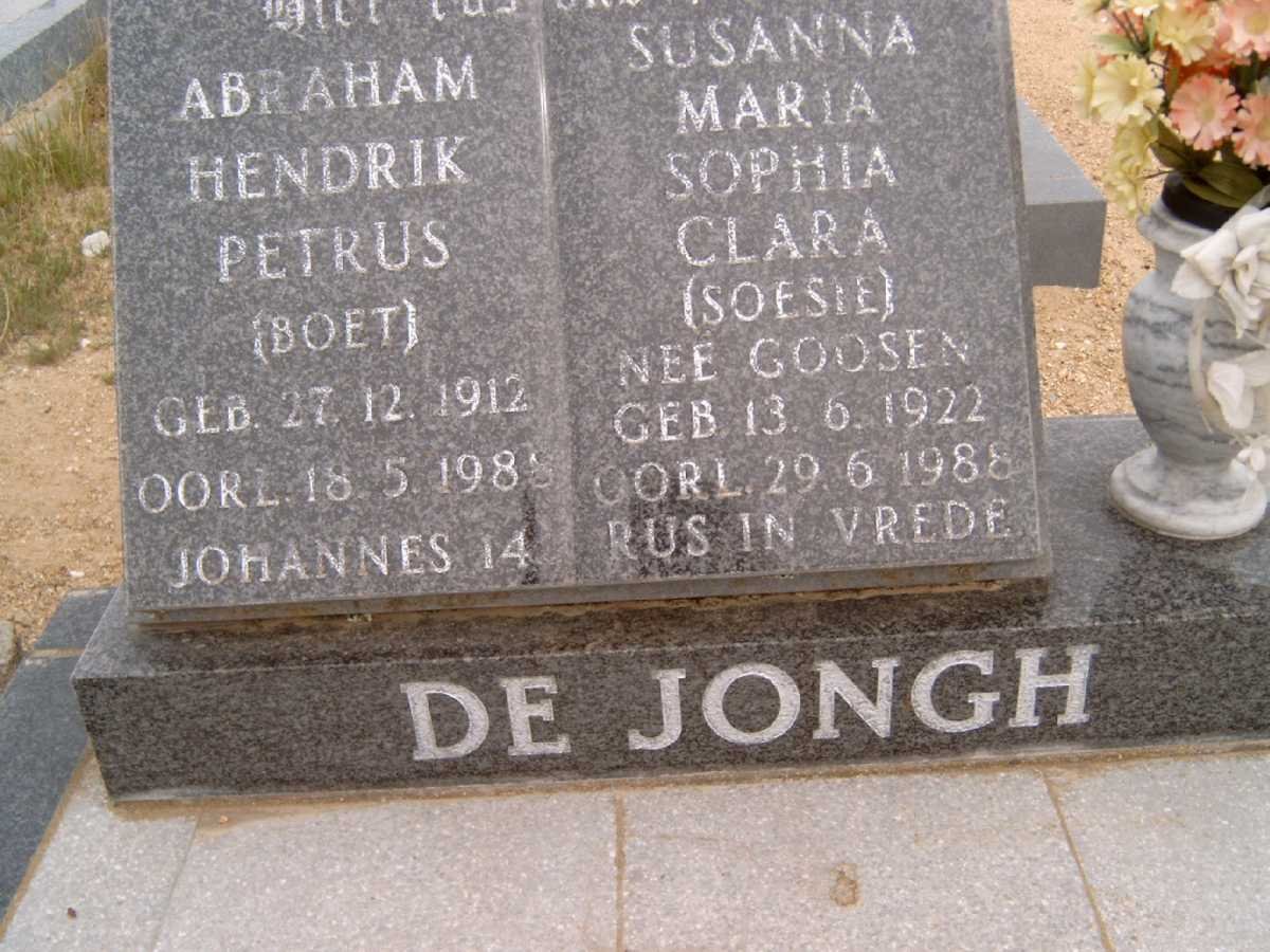 JONGH Abraham Hendrik Petrus, de 1912-1988 &amp; Sophia Clara GOOSEN 1922-1988