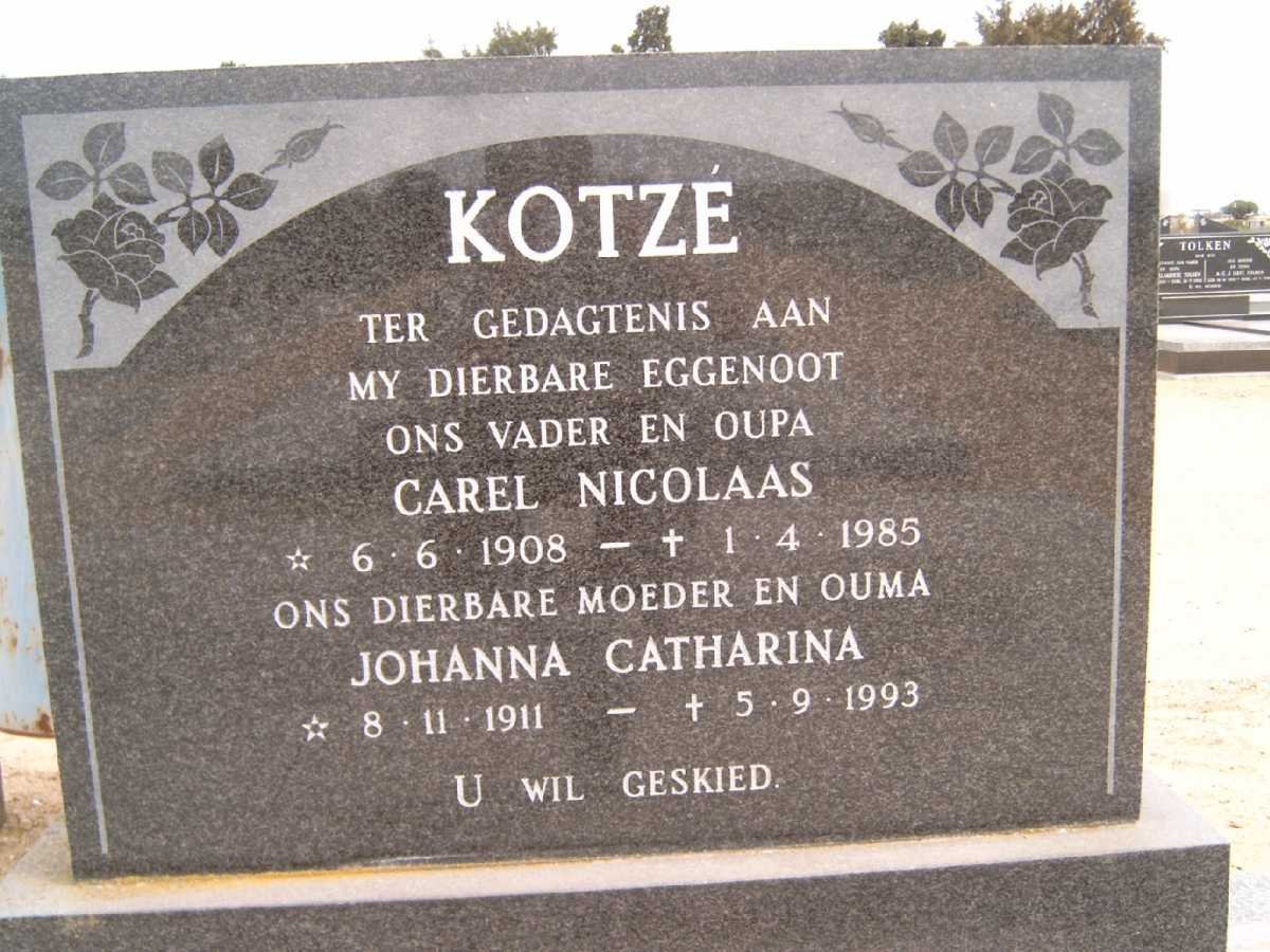 KOTZÈ Carel Nicolaas 1908-1985 &amp; Johanna Catharina 1911-1993