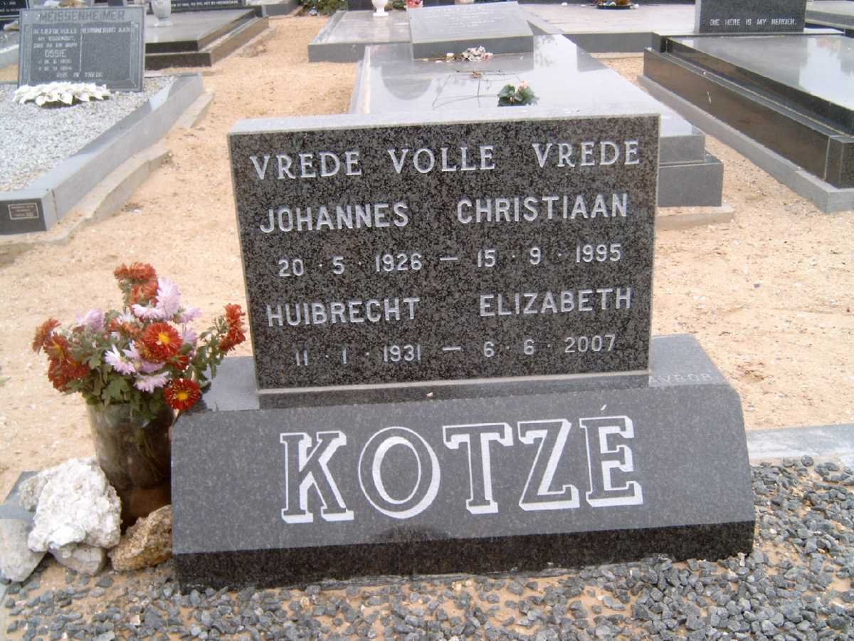 KOTZÉ Johannes Christiaan 1926-1995 &amp; Huibrecht Elizabeth 1931-2007