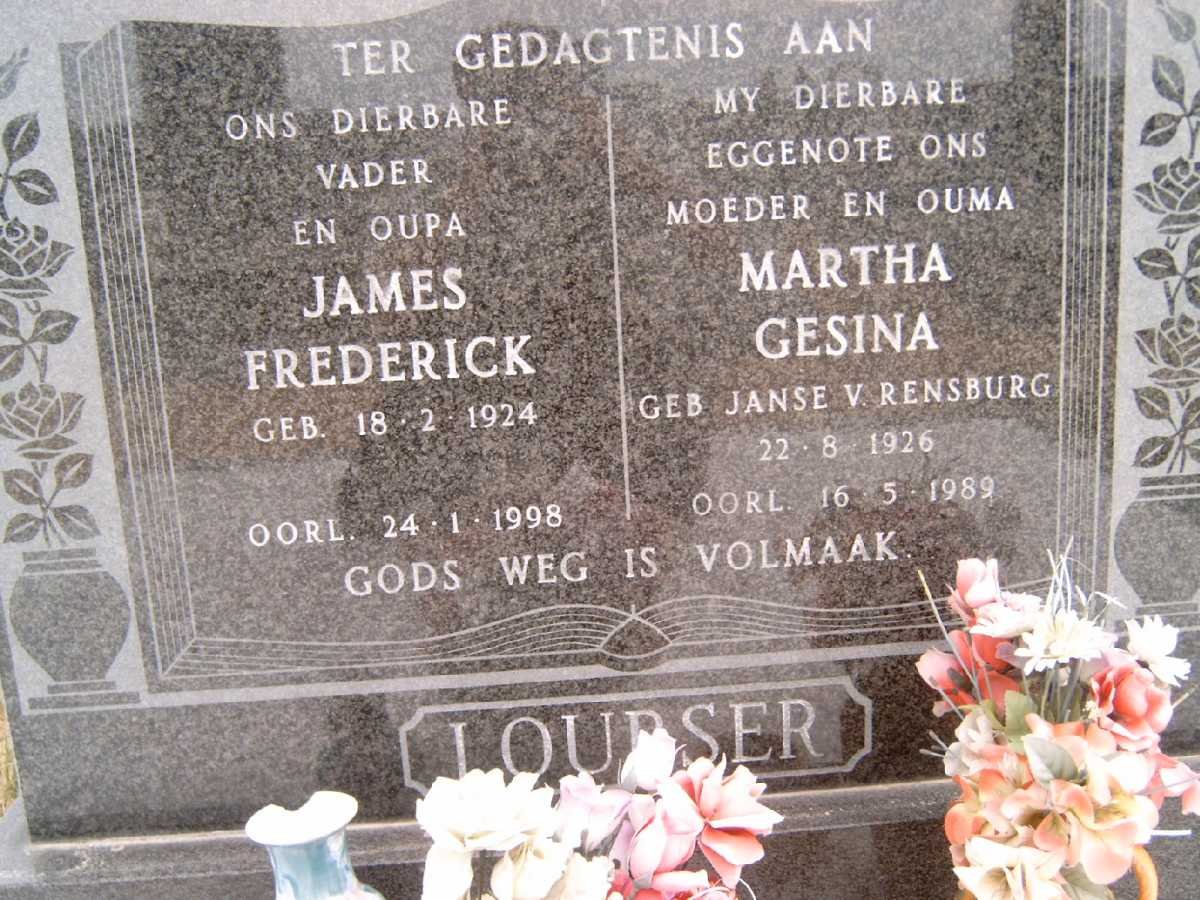 LOUBSER James Frederick 1924-1998 &amp; Martha Gesina Janse van RENSBURG 1926-1989