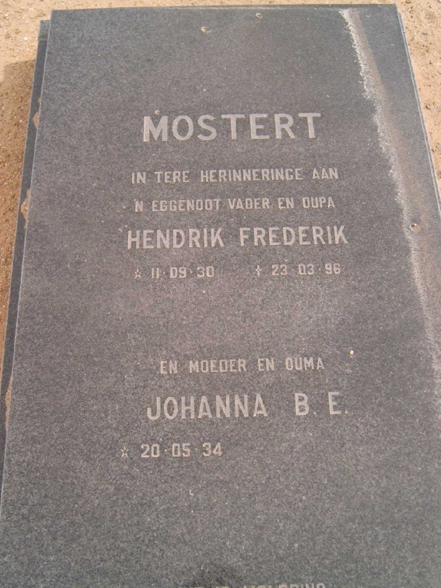 MOSTERT Hendrik Frederik 1930-1996 &amp; Johanna B.E. 1934-