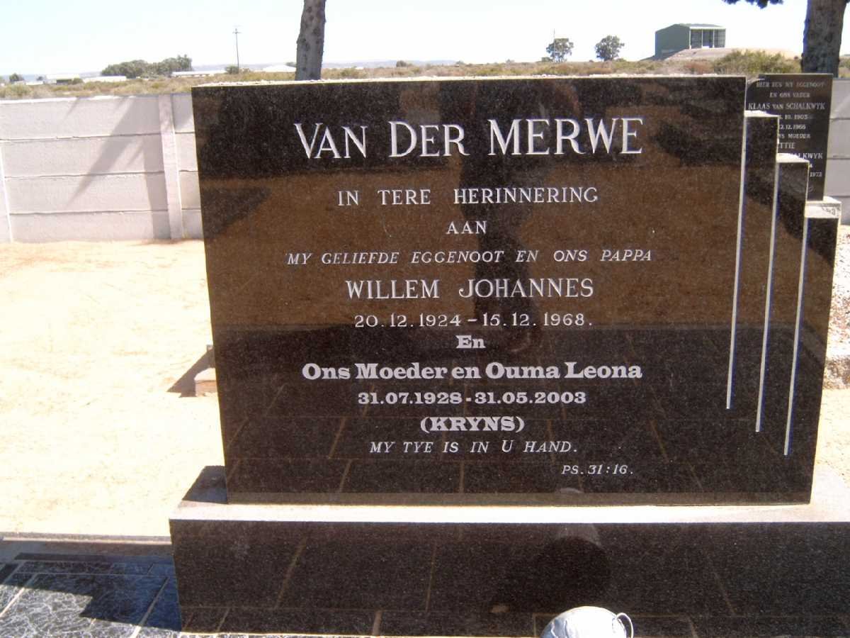 MERWE Willem Johannes, van der 1924-1968 &amp; Leona KRYNS 1928-2003