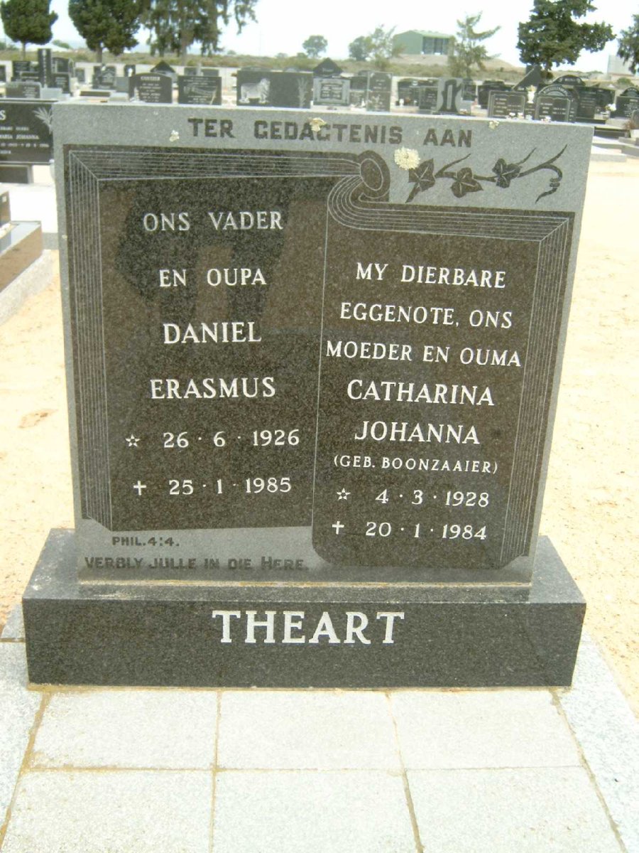 THEART Daniel Erasmus 1926-1985 &amp; Catharina Johanna BOONZAAIER 1928-1984