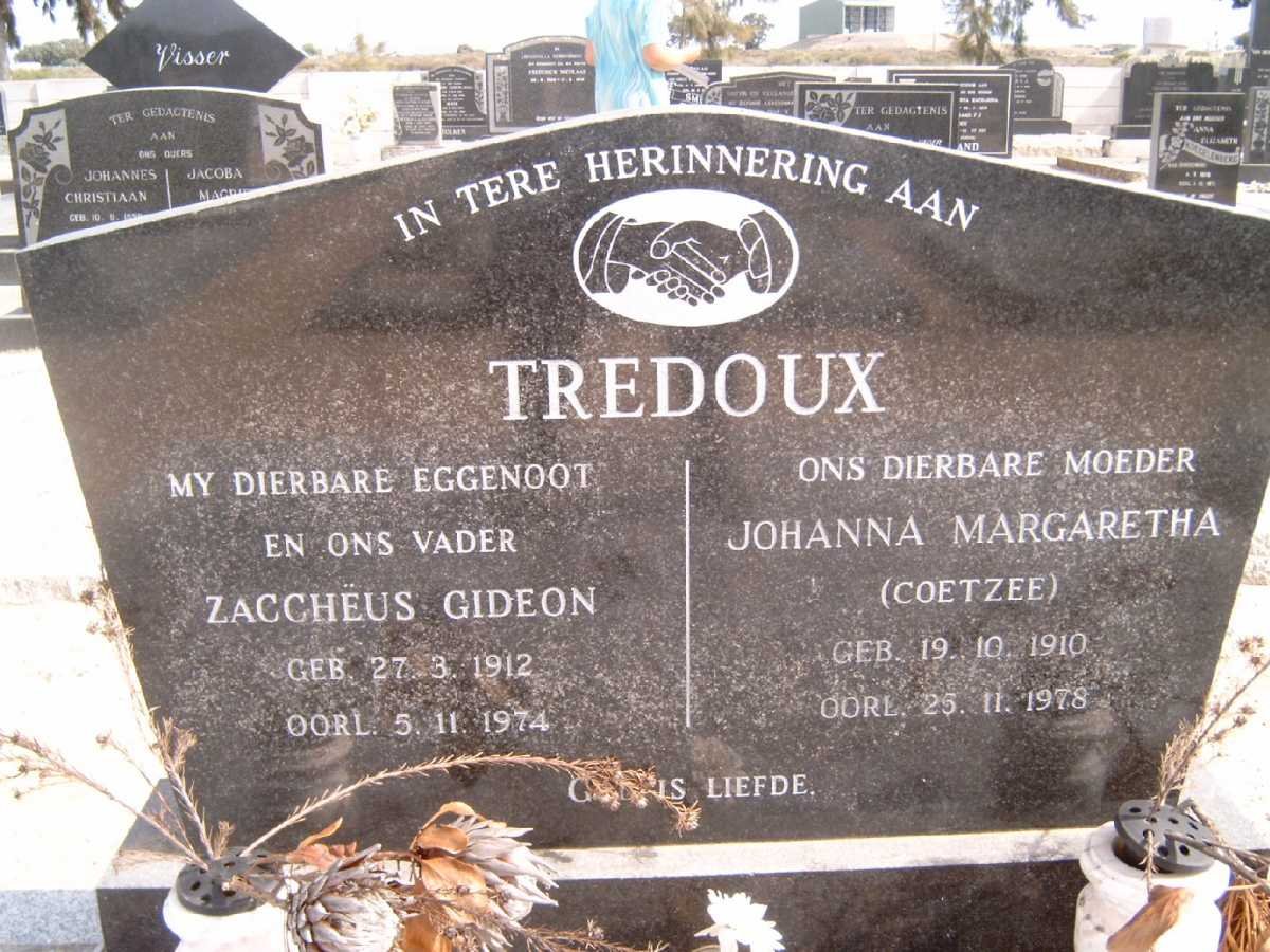 TREDOUX Zaccheus Gideon 1912-1974 &amp; Johanna Margaretha COETZEE 1910-1978