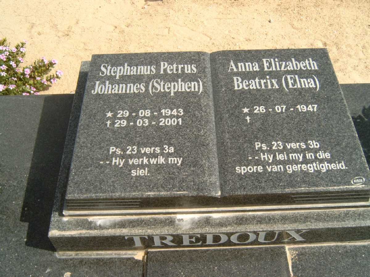 TREDOUX Stephanus Petrus Johannes 1943-2001 &amp; Anna Elizabeth Beatrix 1947-