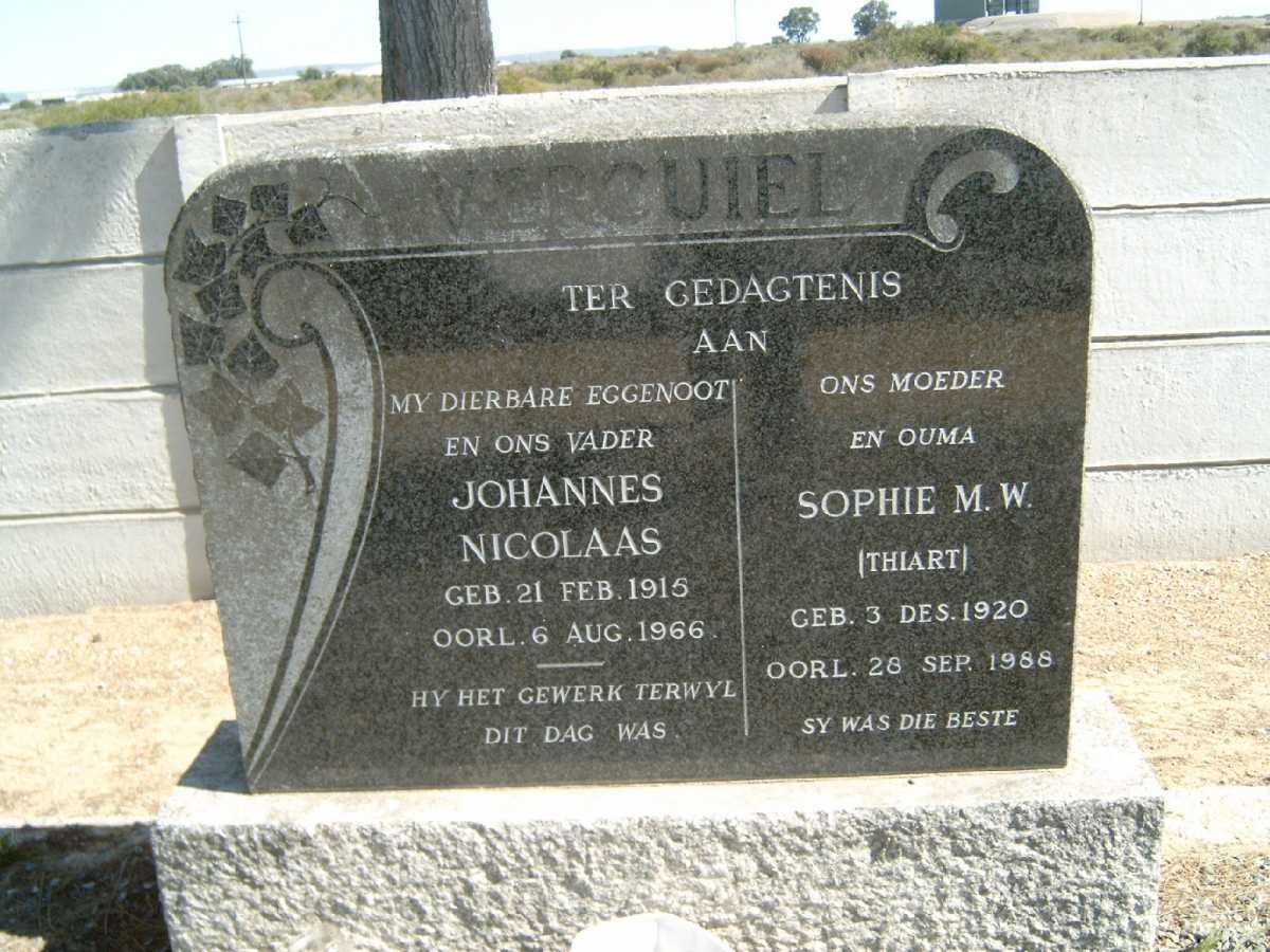 VERCUIEL Johannes Nicolaas 1915-1966 &amp; Sophia M.W. THIART 1920-1988