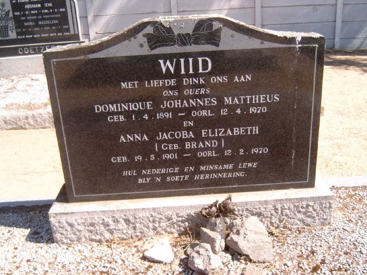 WIID Dominique Johannes Mattheus 1891-1970 &amp; Anna Jacoba Elizabeth BRAND 1901-1970