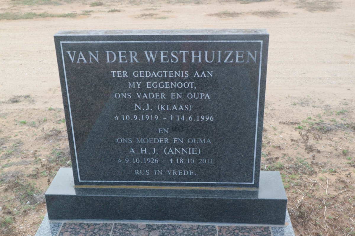 WESTHUIZEN N.J., van der 1919-1996 &amp; A.H.J. 1926-2011