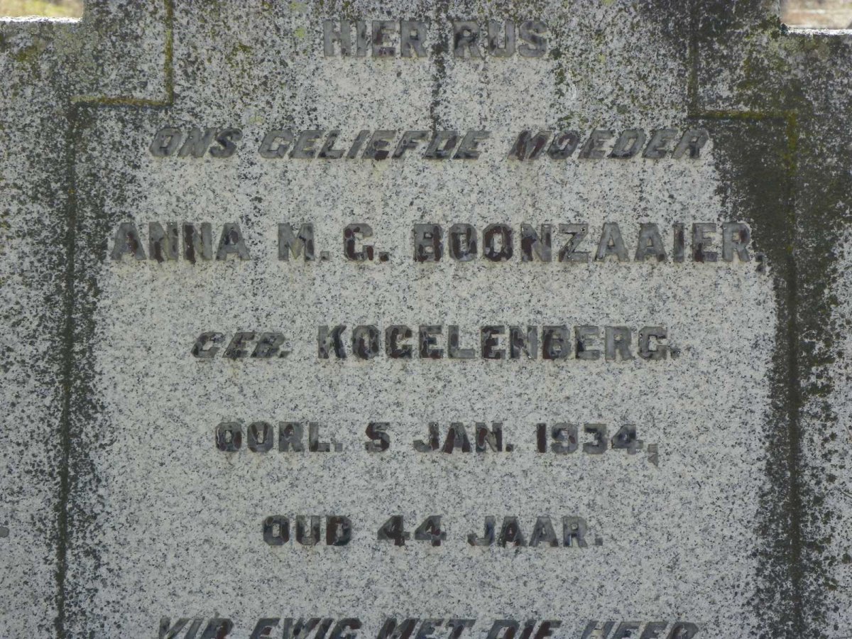 BOONZAAIER Anna M.G. nee KOEGELENBERG -1934