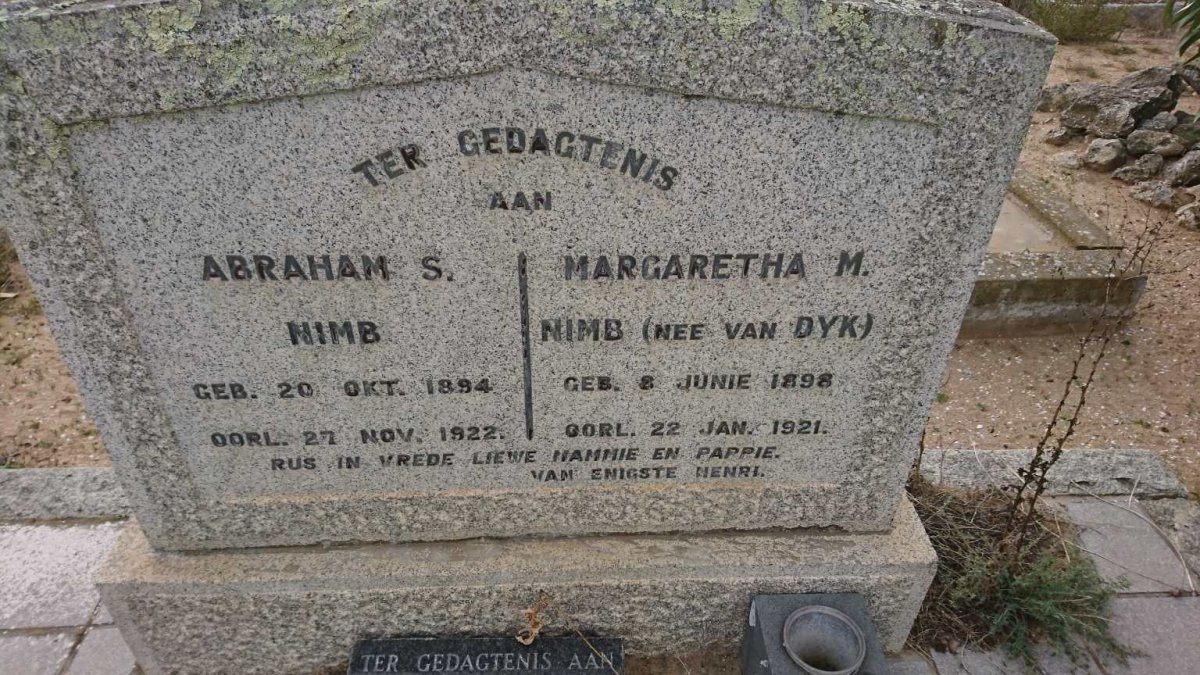 NIMB Abraham S. 1894-1922 &amp; Margaretha M. VAN DYK 1898-1921 :: NIMB Hendrik Johannes 1920-1984