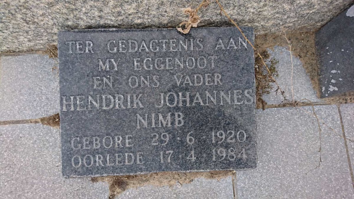 NIMB Abraham S. 1894-1922 &amp; Margaretha M. VAN DYK 1898-1921 :: NIMB Hendrik Johannes 1920-1984